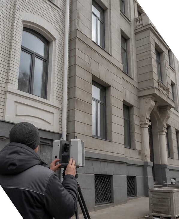 Лазерное сканирование фасадов зданий для обследования в Каспийске